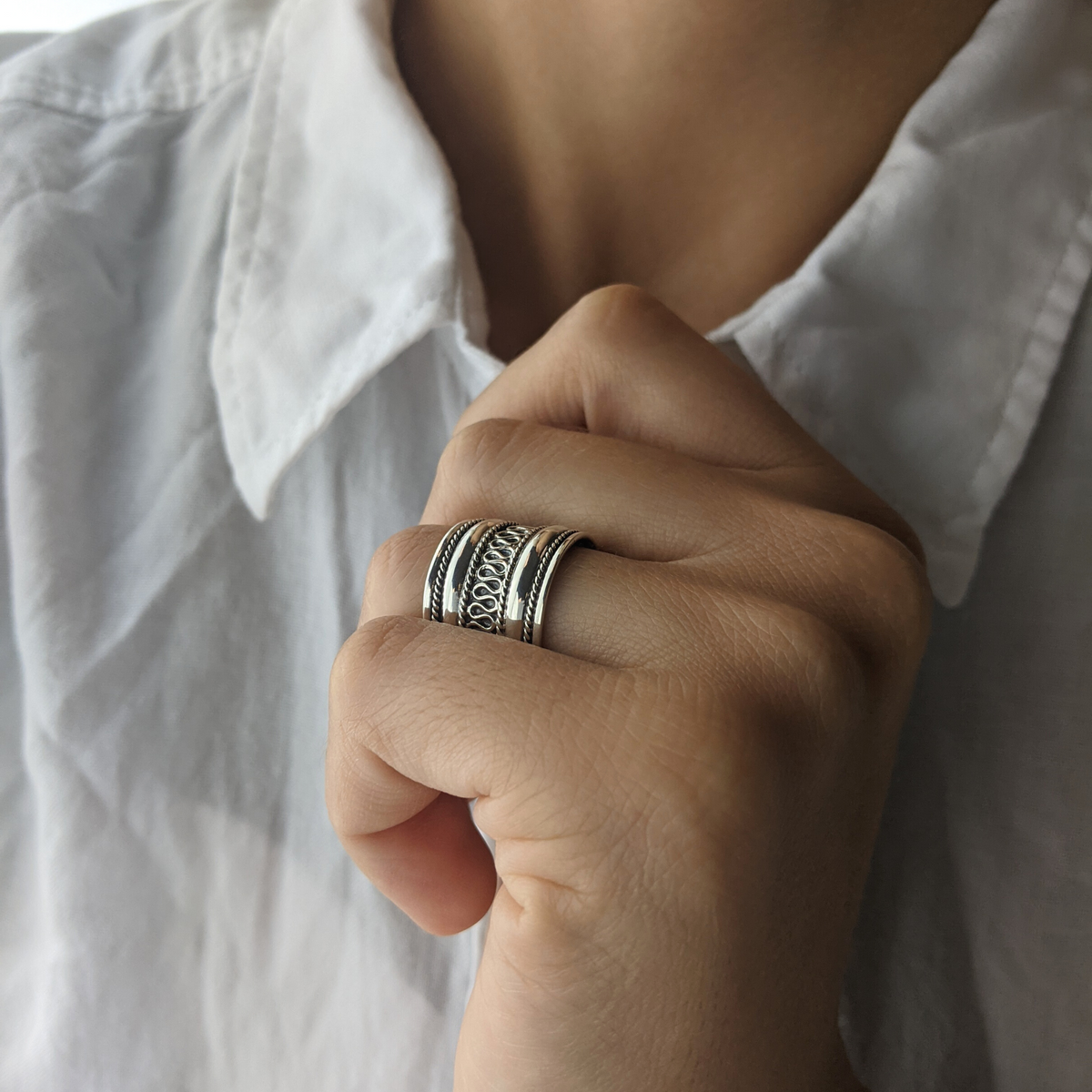 Sterling Silver Bali Rope Ring | Chunky Band | Silverly