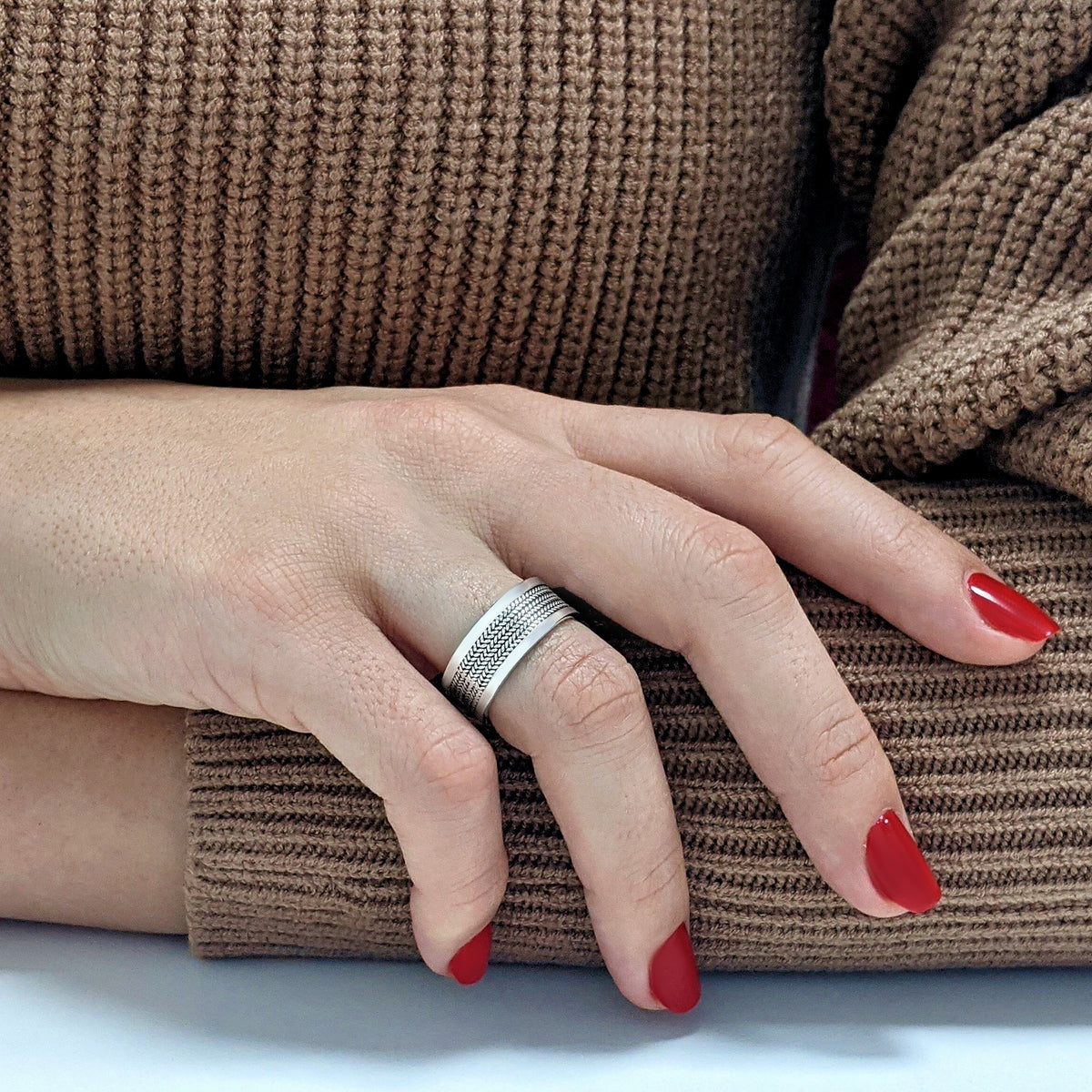 Handmade Bali Ring - .925 Sterling Silver Wide Weave Rope Band, Sizes 6-12