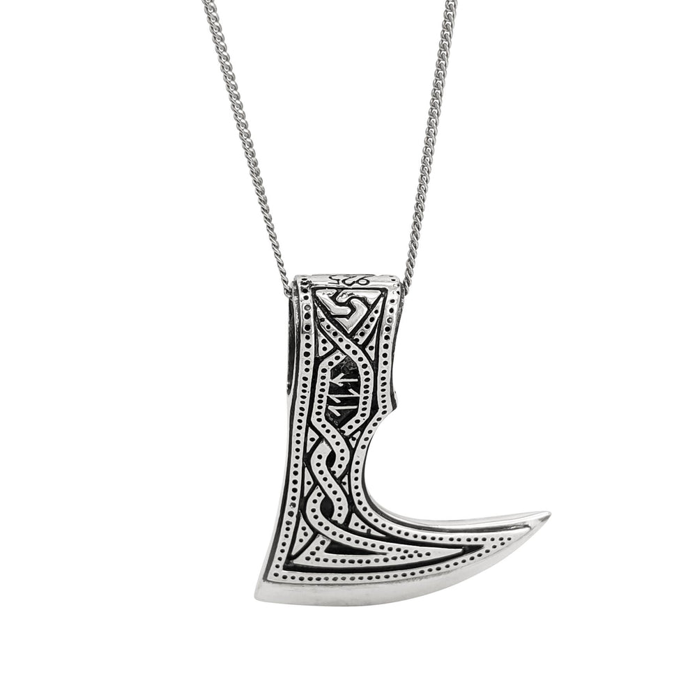 Sterling Silver Oxidised Large Viking Norse Axe Pendant Necklace