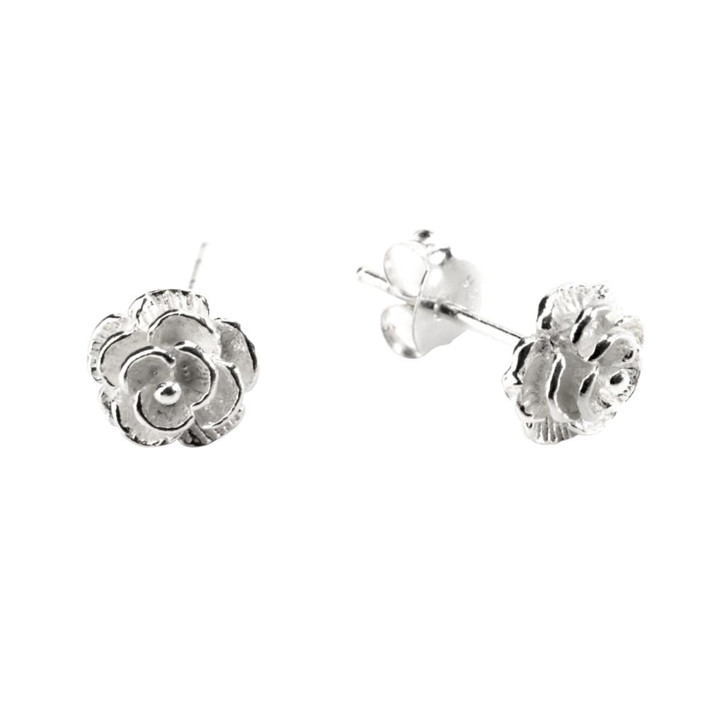 Sterling Silver Rose Flower Polished Stud Earrings