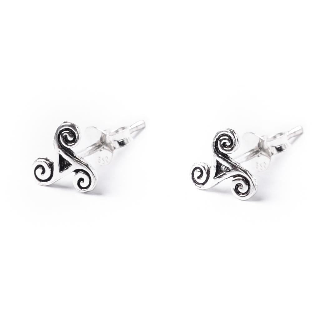 Sterling Silver Celtic Studs Triple Spiral Trinity Stud Earrings