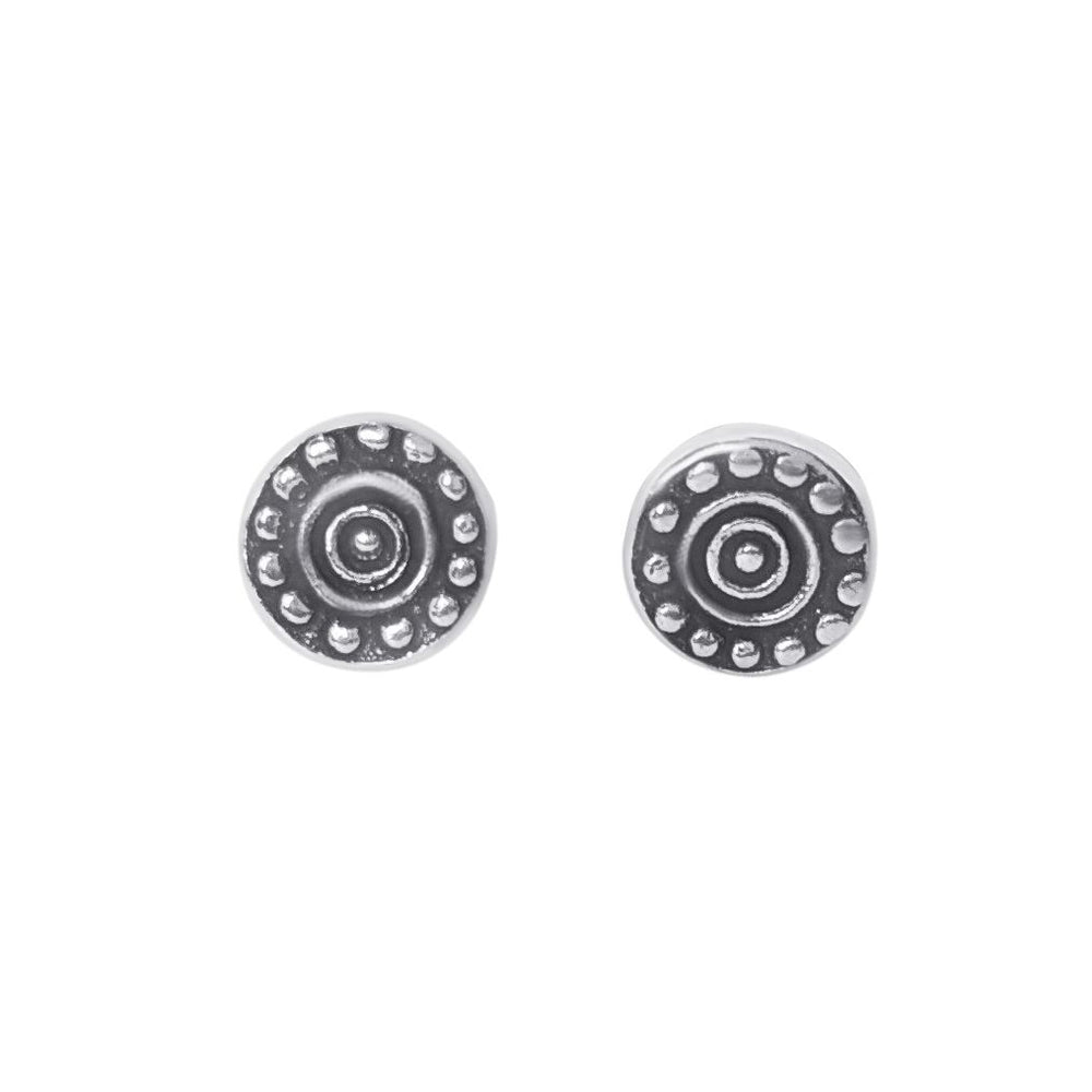 Hill Tribe Silver Round Stud Earrings Spiral Floral Motif Studs