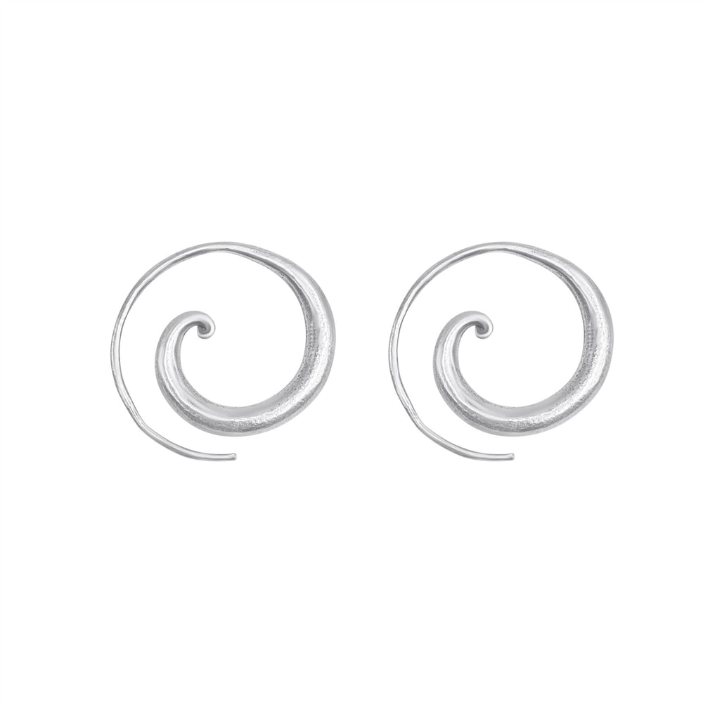 Hill Tribe Silver Spiral Threader Hoop Earrings Ocean Wave Design