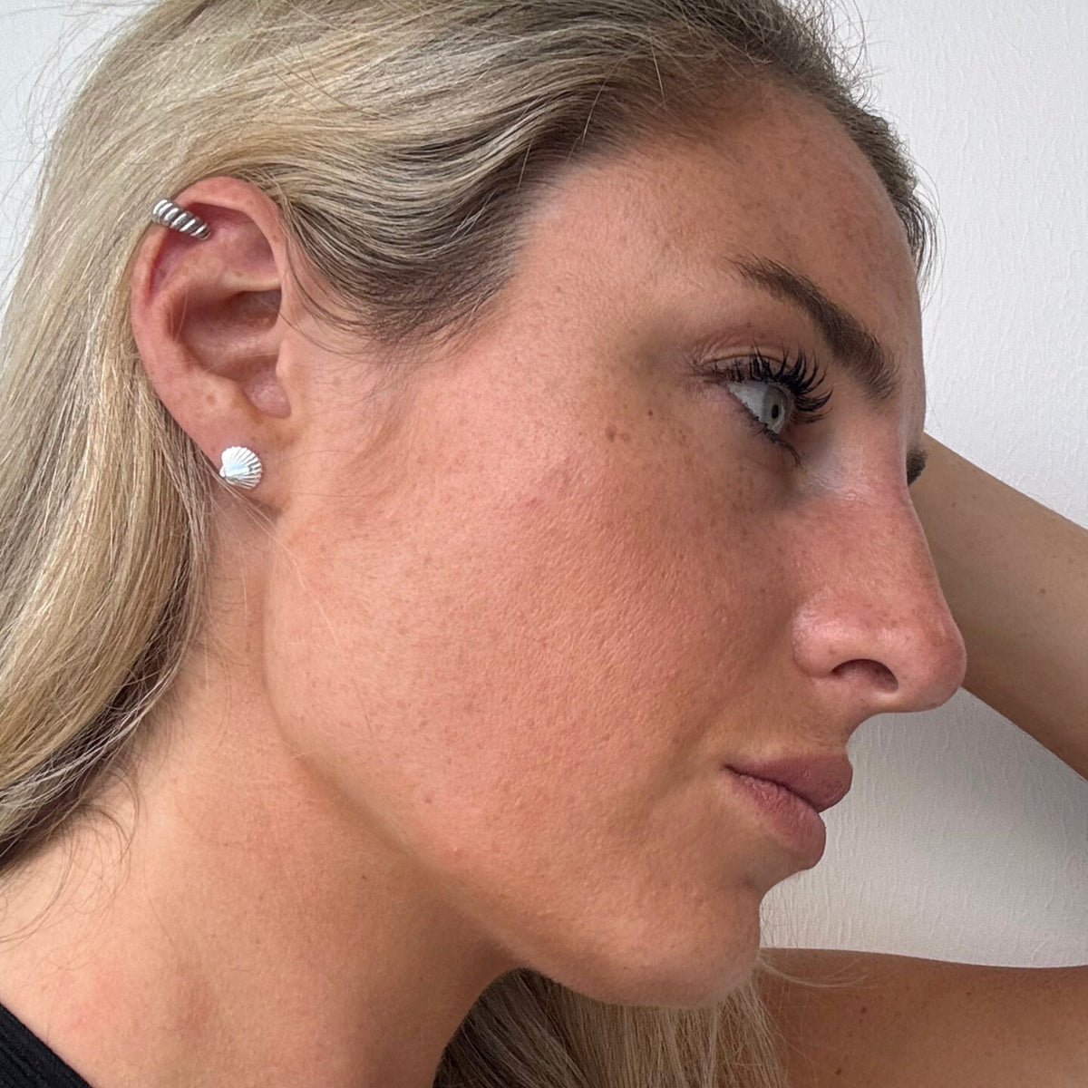 Sterling Silver Croissant Ribbed Cuff Non-Piercing Hoop Earring