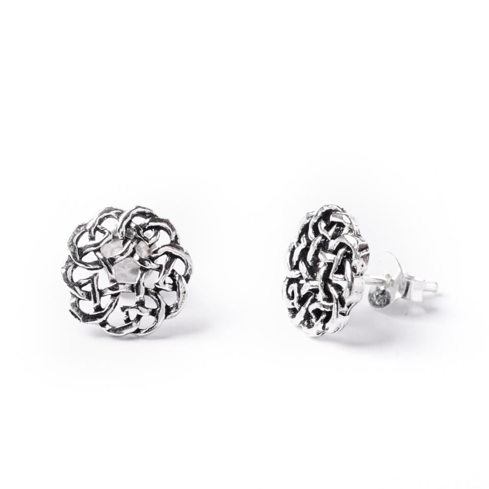 Sterling Silver Flower Shaped Celtic Eternal Knot Shield Stud Earrings