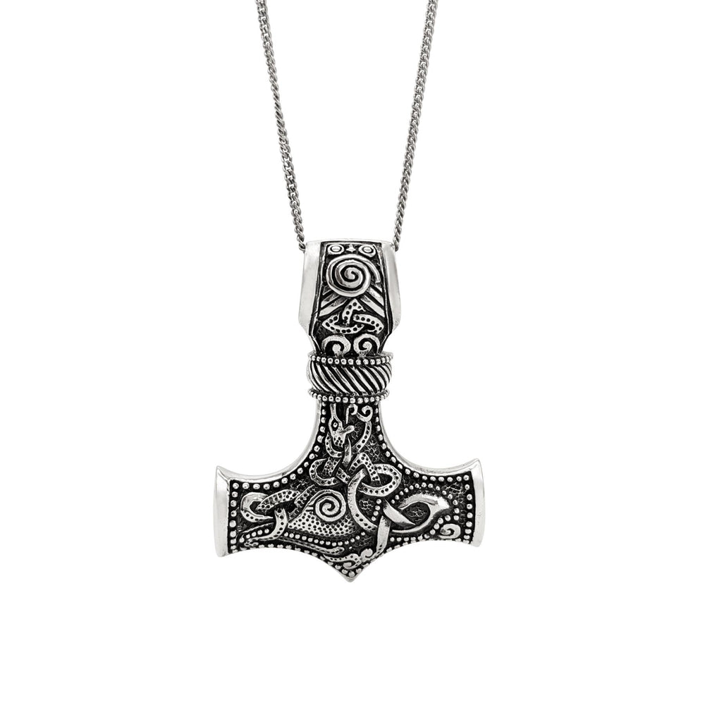 Sterling Silver Mjolnir Thor's Hammer Pendant Necklace Viking Style