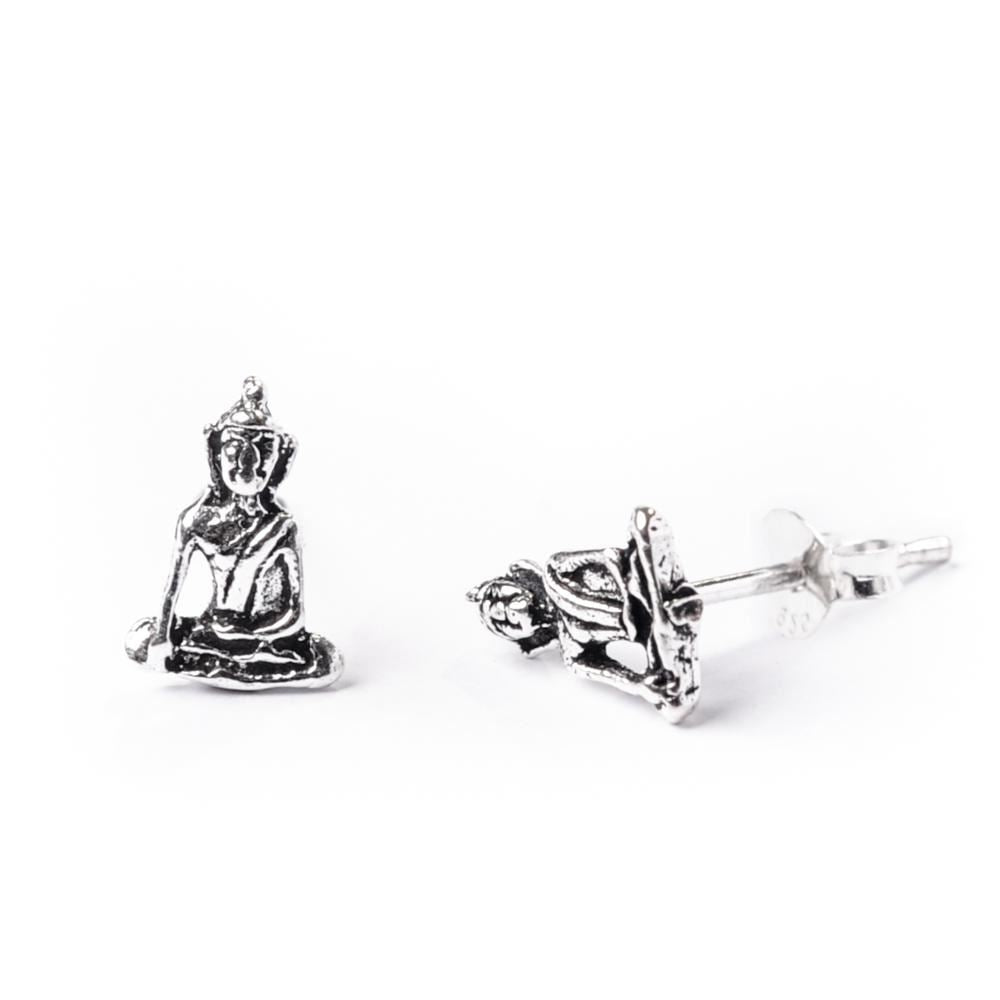 Sterling Silver Sitting Buddha Buddhist Meditation Stud Earrings