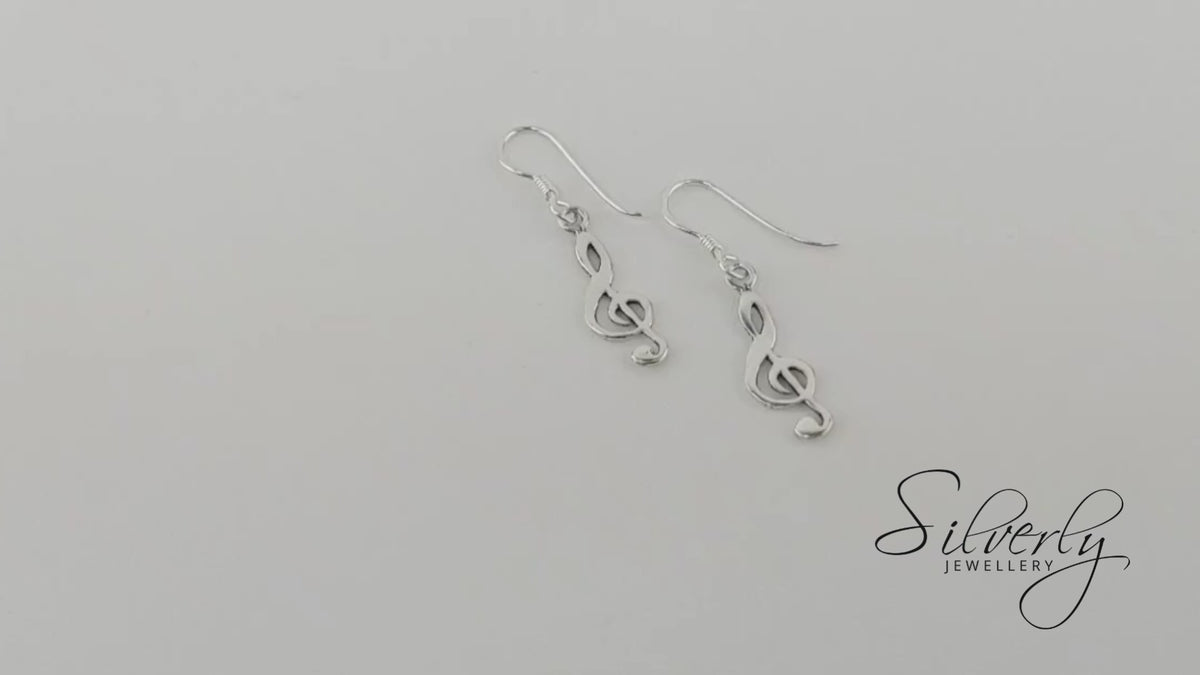 A PAIR OF TIBETAN SILVER MUSICAL NOTE TREBLE CLEF LEVERBACK HOOK - Foto 5