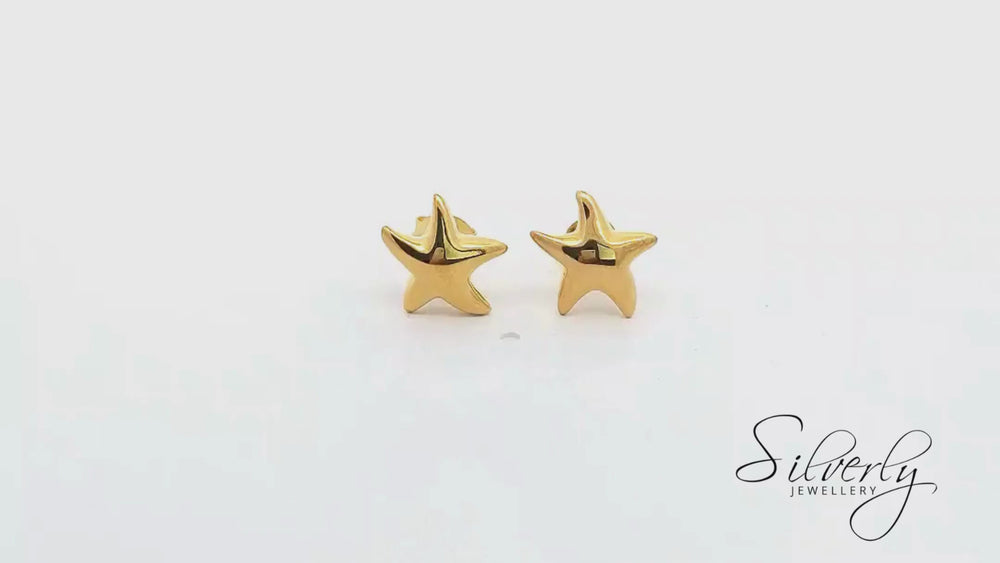 
                  
                    Load and play video in Gallery viewer, Gold Plated Sterling Silver Starfish Stud Earrings Cute Star Studs
                  
                
