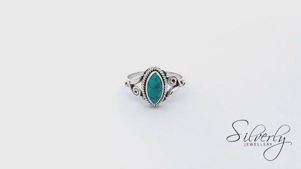 
                  
                    Load and play video in Gallery viewer, Sterling Silver Marquise Turquoise Indian Vintage Style Bohemian Ring
                  
                
