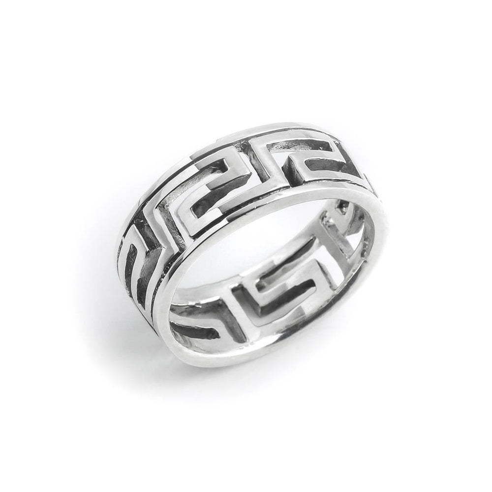 Sterling Silver Chunky Cut-Out Greek Key Ring Fret Promise Band 7 mm