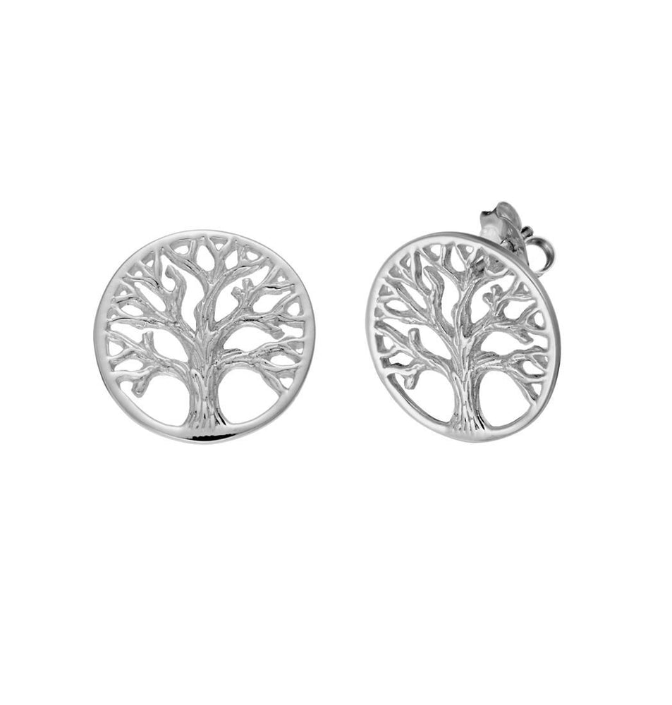 Sterling Silver Round Celtic Detailed Tree of Life Stud Earrings