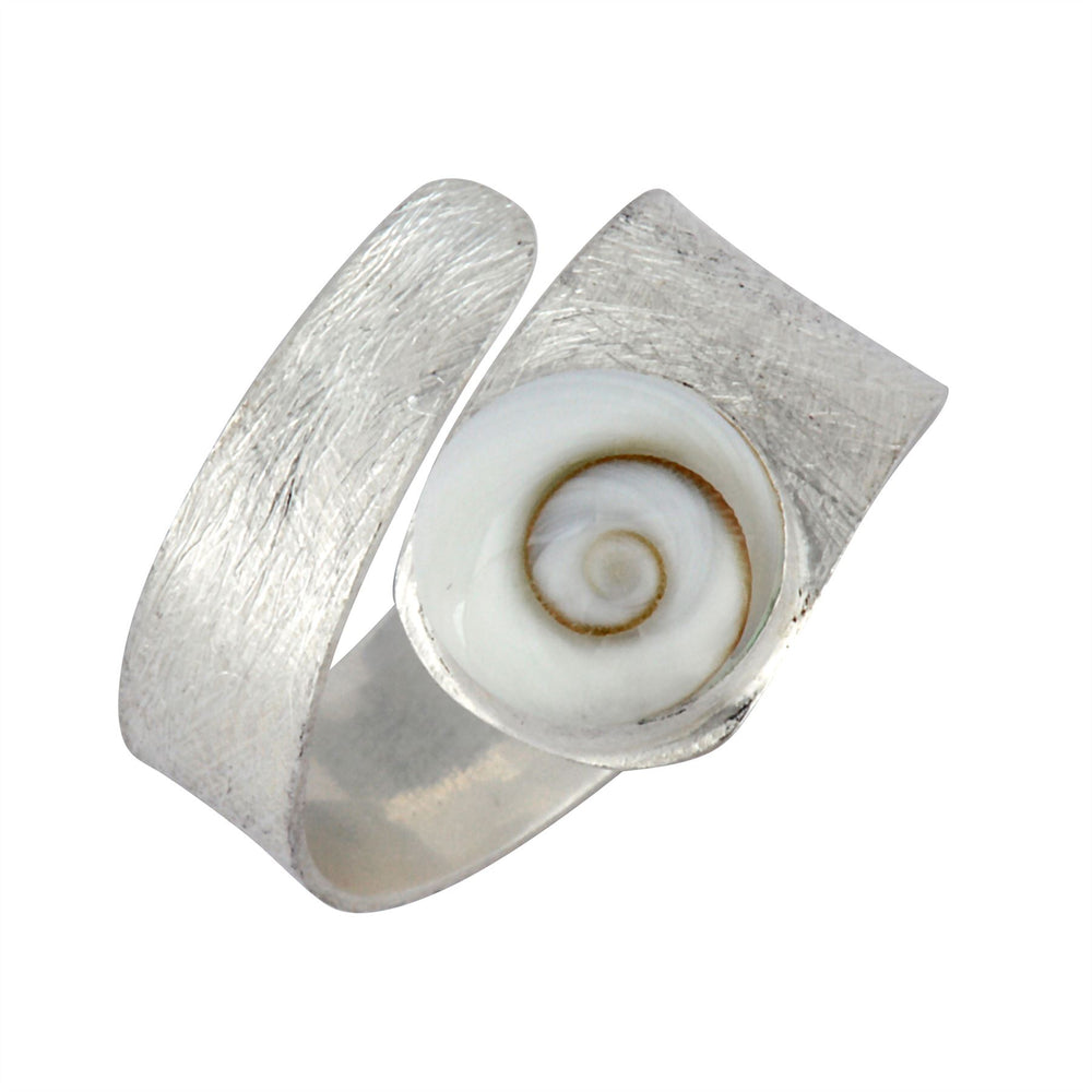 Sterling Silver Satin Finish Wide Shiva Eye Shell Adjustable Wrap Ring