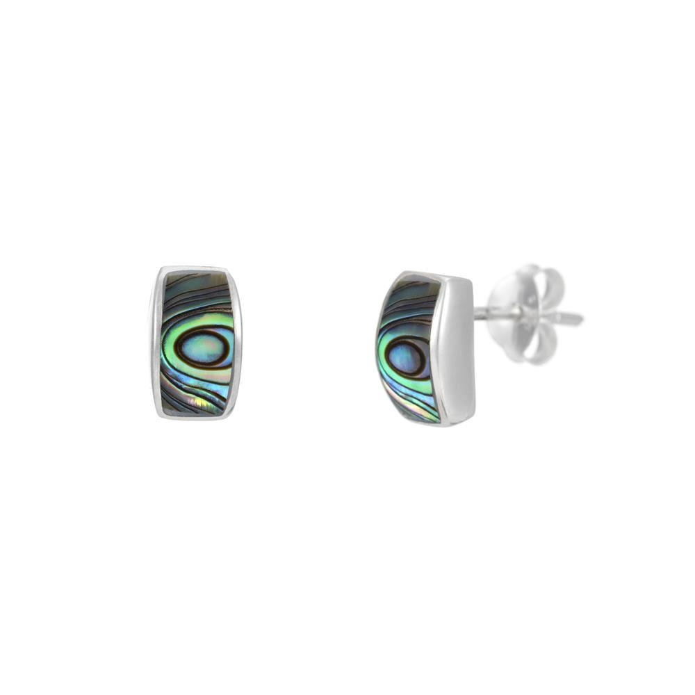 Sterling Silver Abalone Bezel Set Small Curved Bar Stud Earrings