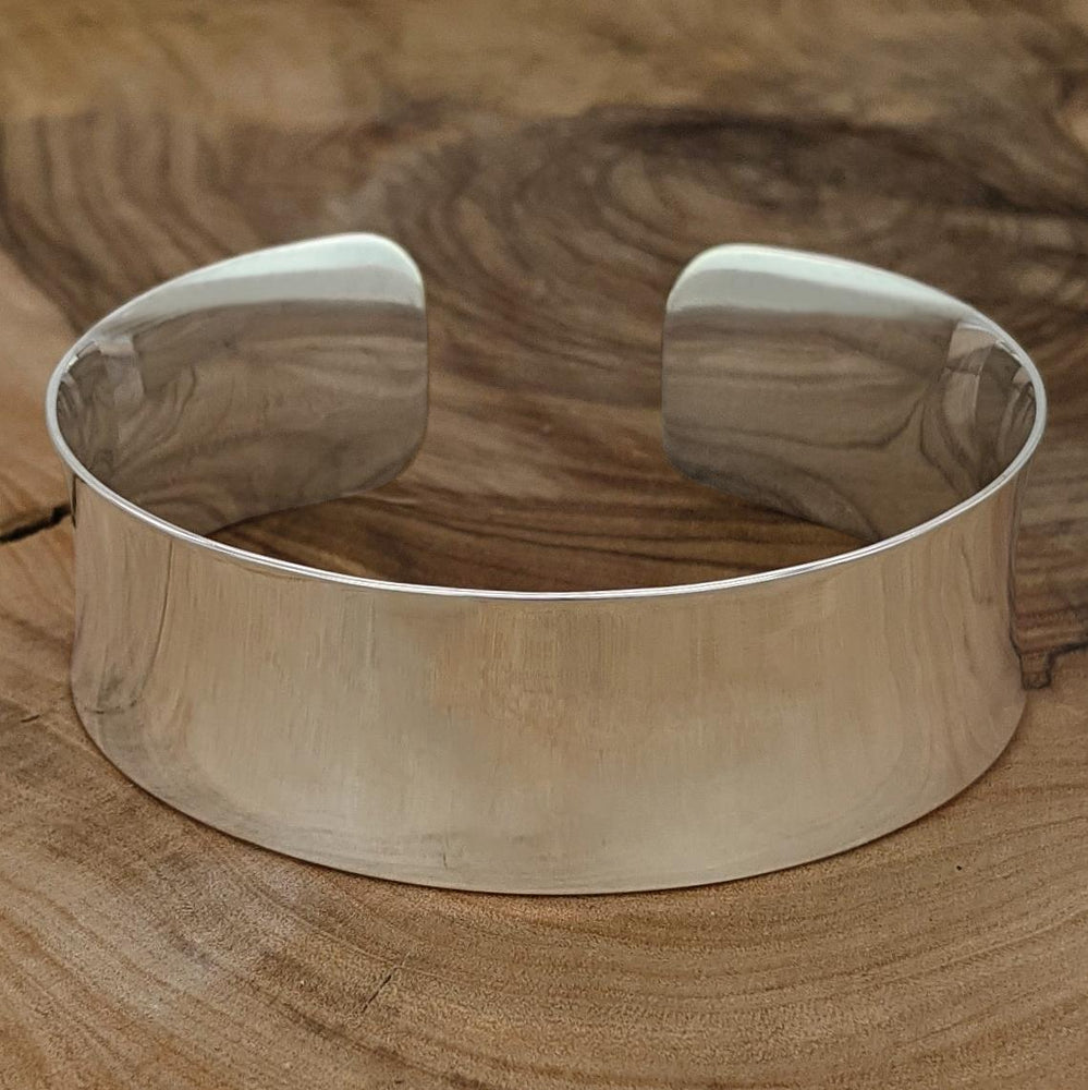 Sterling Silver Wide Polished Bangle Adjustable Concave Cuff Bracelet