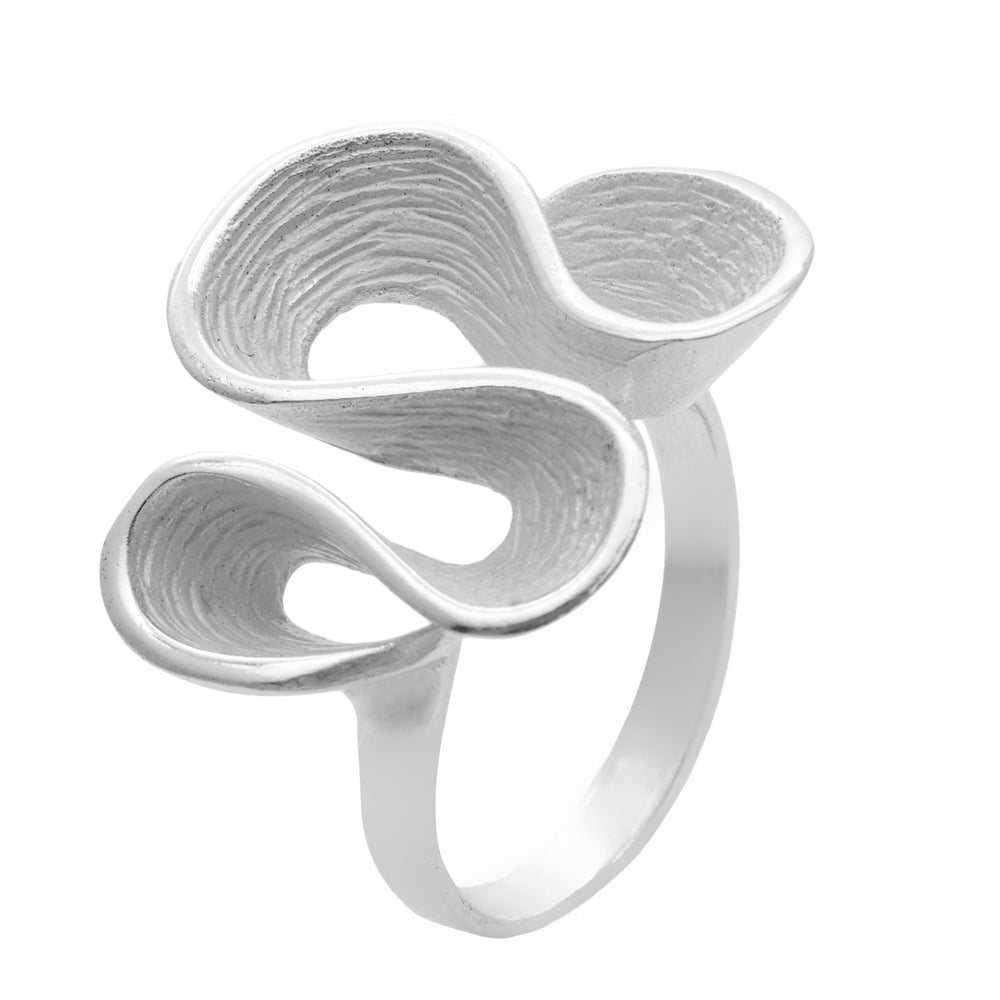 Sterling Silver Unique Modern Textured Ripple Wavy Squiggle Swirl Ring