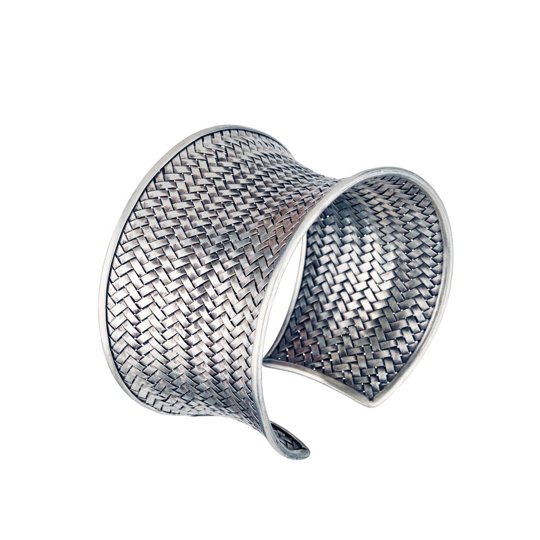 Silverly Bracciale Rigido Karen Tribe Argento 999 - Intrecciato Largo 45mm Regolabile Donna