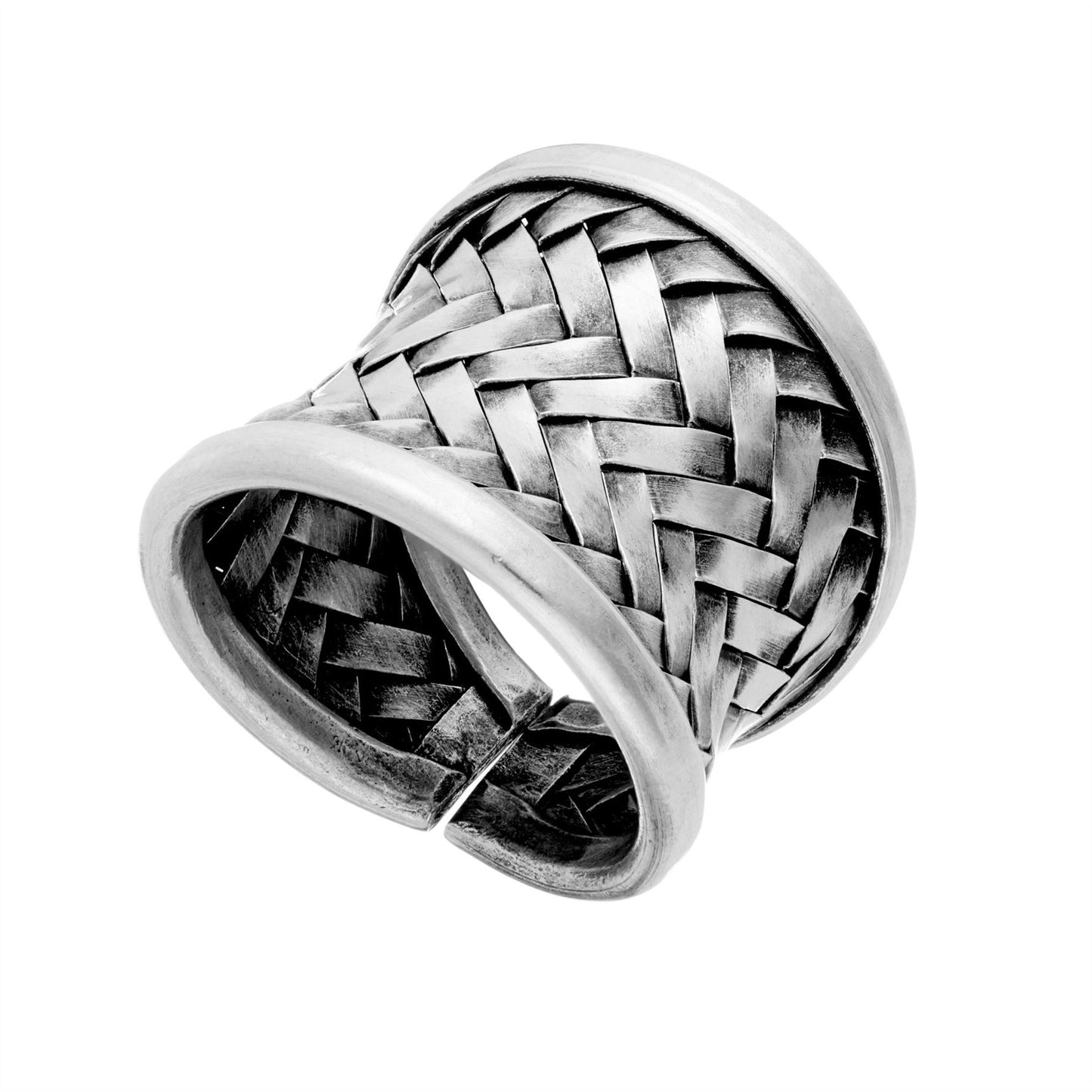 Hill Tribe Silver Woven Wide Band Adjustable Ring Thumb & Fingers