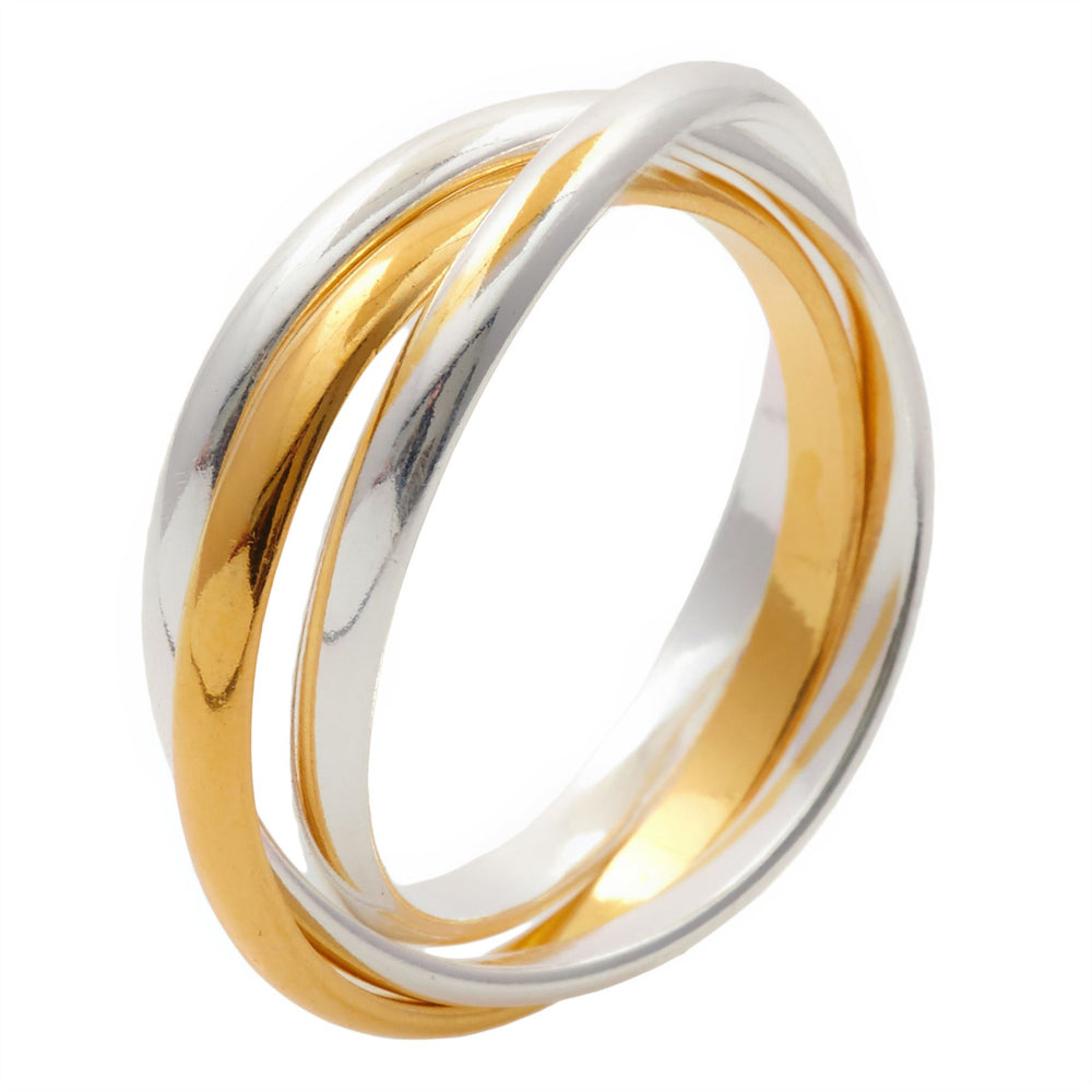 Yellow Gold Plated Sterling Silver Russian Wedding Ring Triple Band