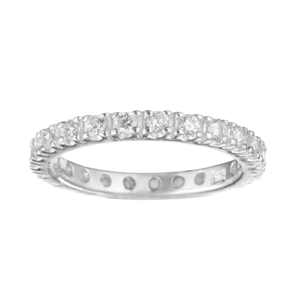 Sterling Silver Cubic Zirconia Pave Set Eternity Ring for Stacking