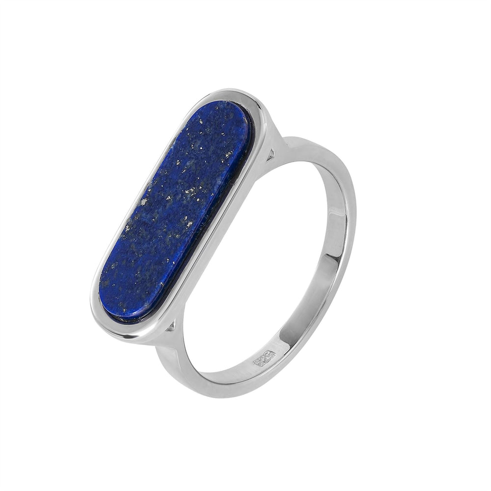 Sterling Silver Lapis Lazuli Contemporary Blue Gemstone Capsule Ring