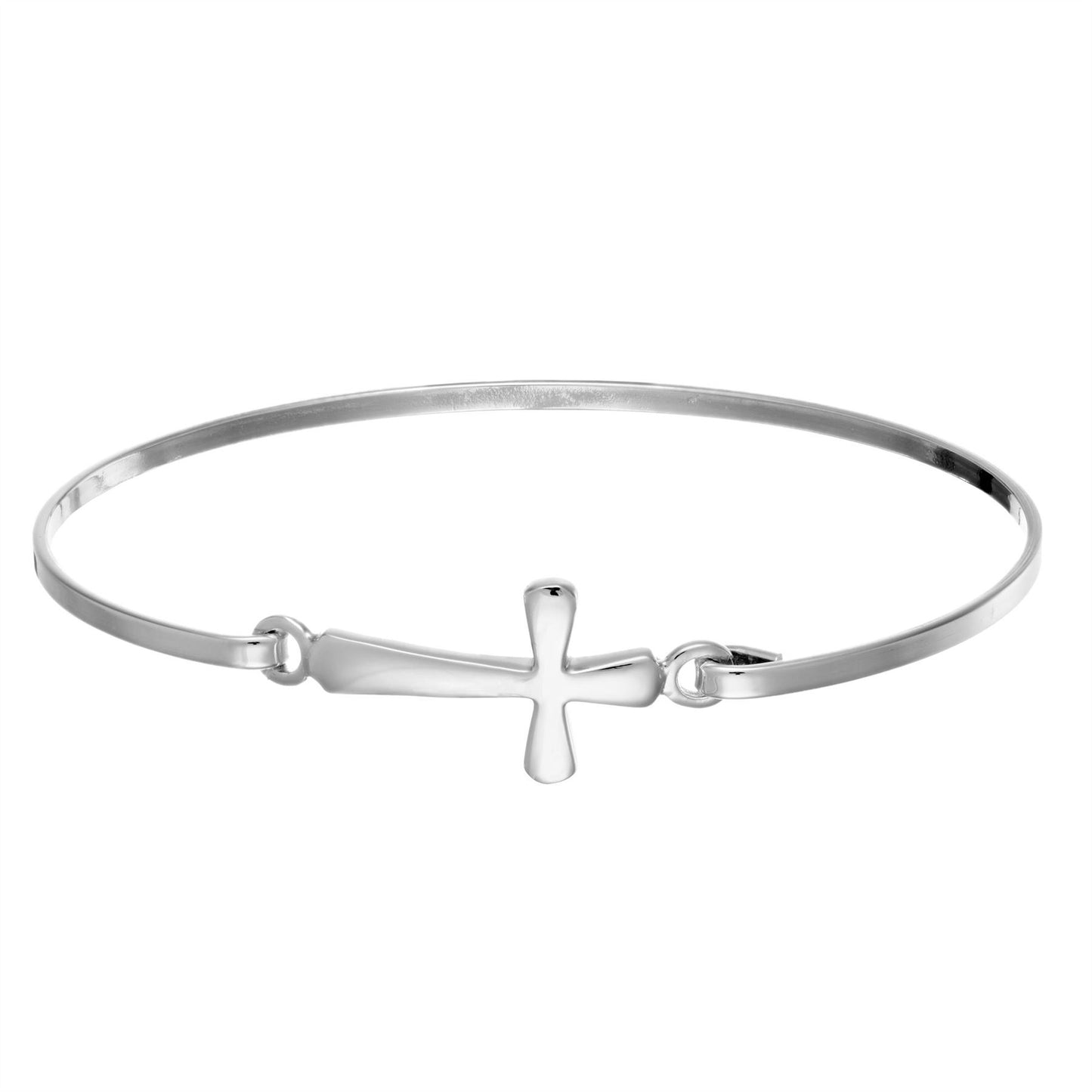 Sterling Silver Thin Elegant Medieval Cross Bangle With Hook Clasp