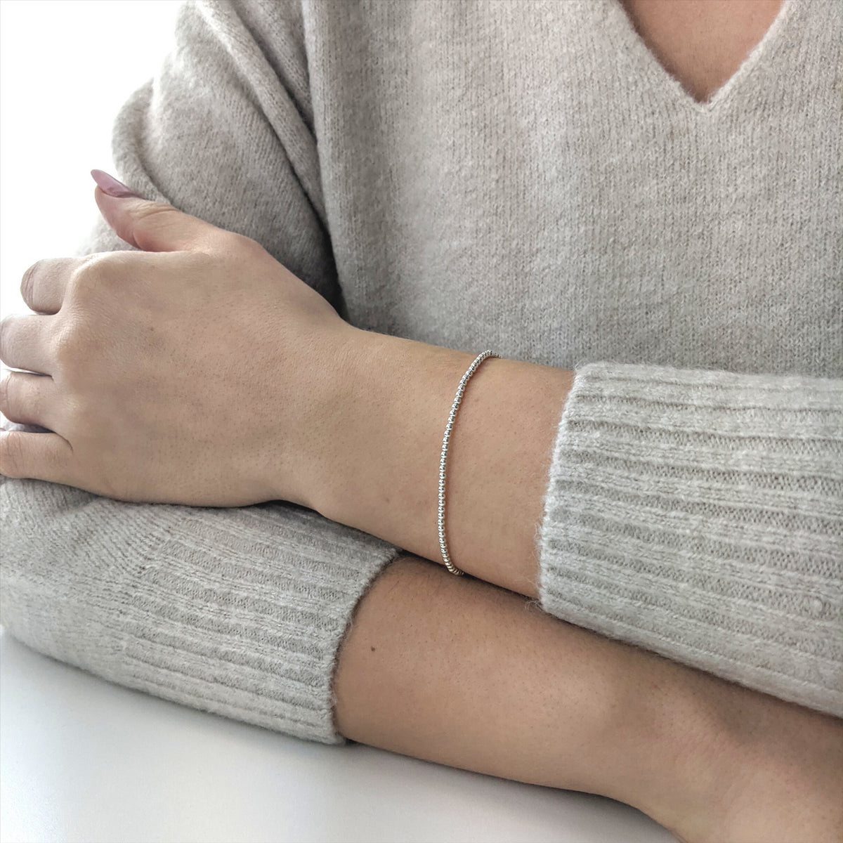 Sterling Silver Tiny Bead Stretch Bracelet Stackable Beaded Bracelets