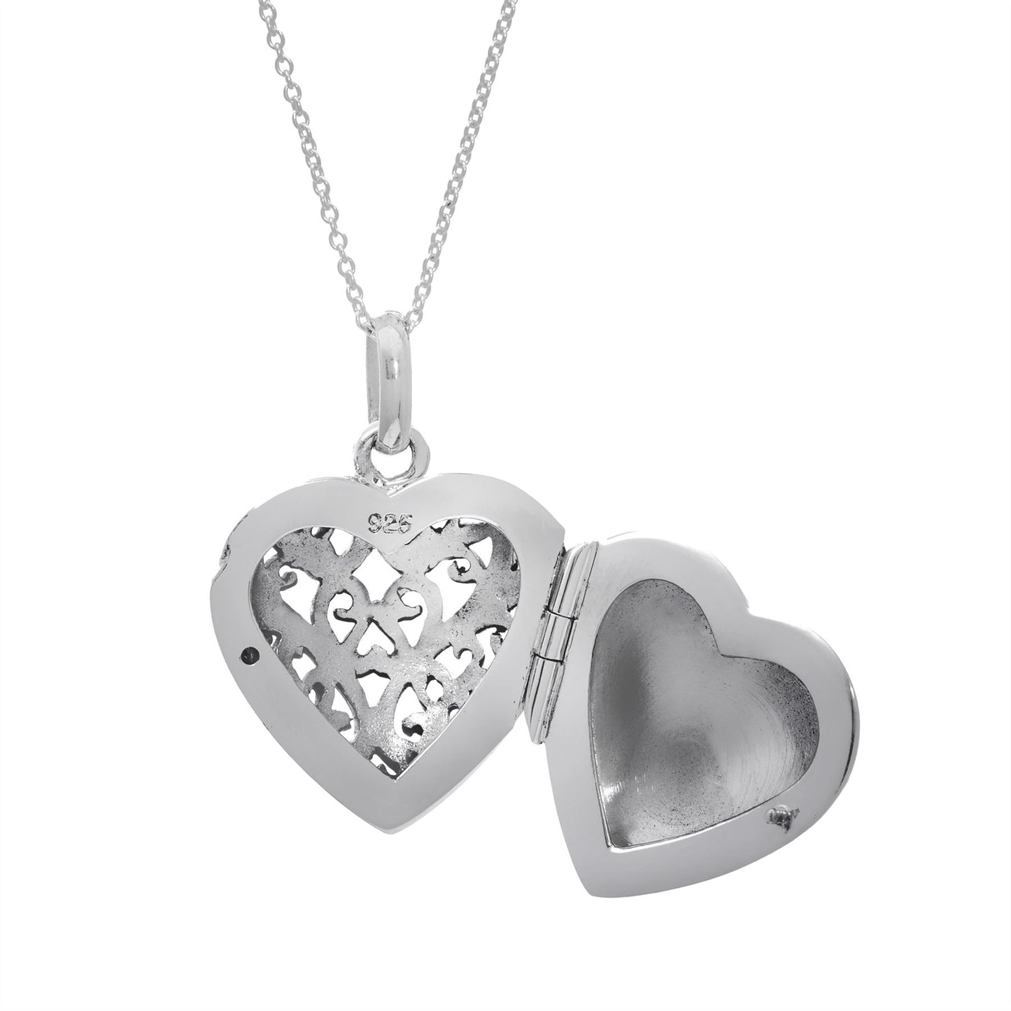 Sterling Silver Vintage Style Filigree Heart Locket Pendant Necklace