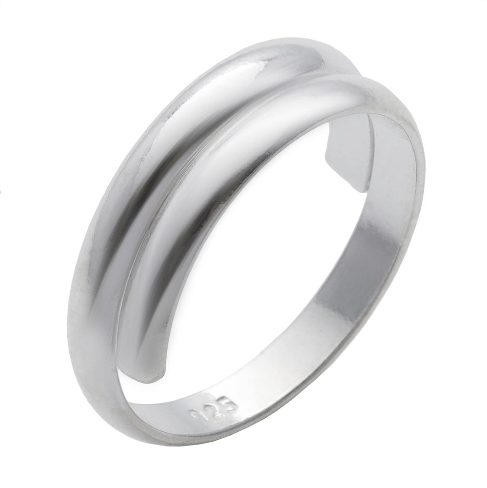 Sterling Silver Plain Adjustable Wraparound Toe Ring Overlapping Band
