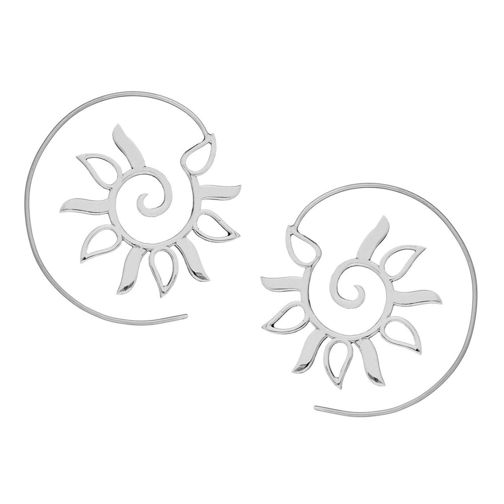 Sterling Silver Bohemian Sun Flower Petal Spiral Threader Earrings