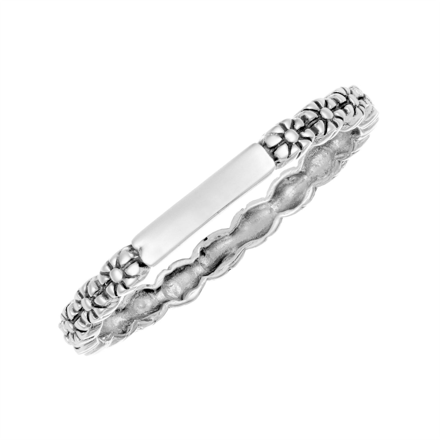Sterling Silver Daisy Chain Ring Thin Stackable Band With Flowers