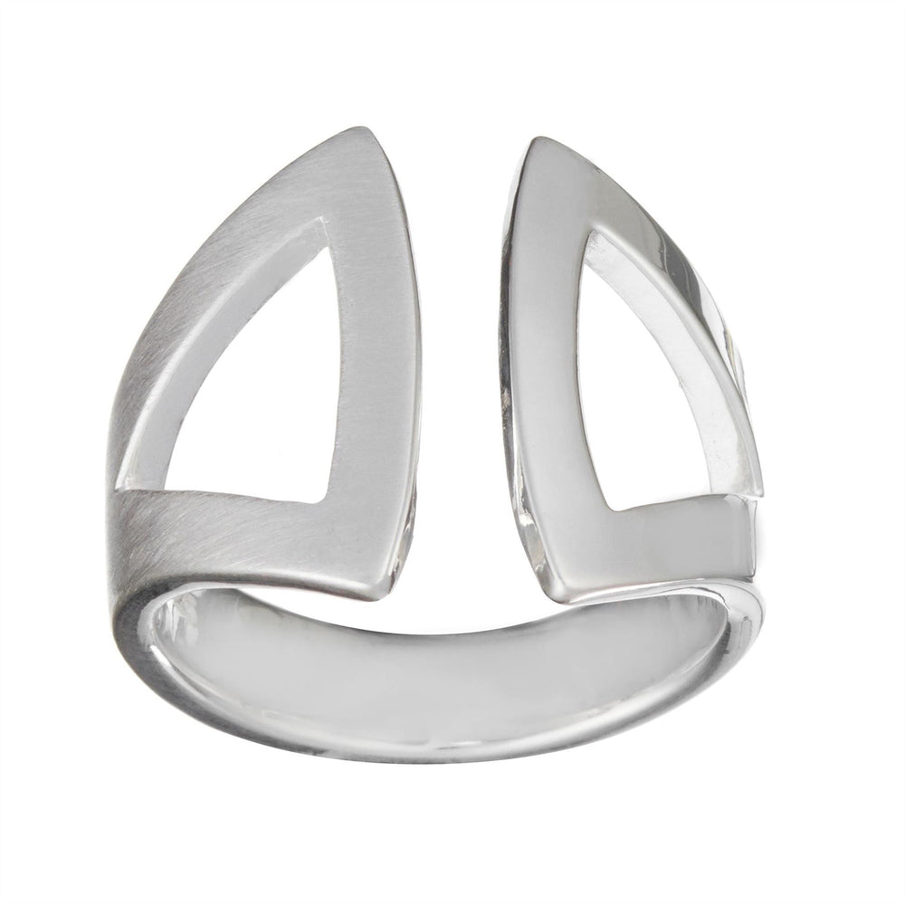 Sterling Silver Satin Finish Wide Chunky Geometric Triangle Open Ring