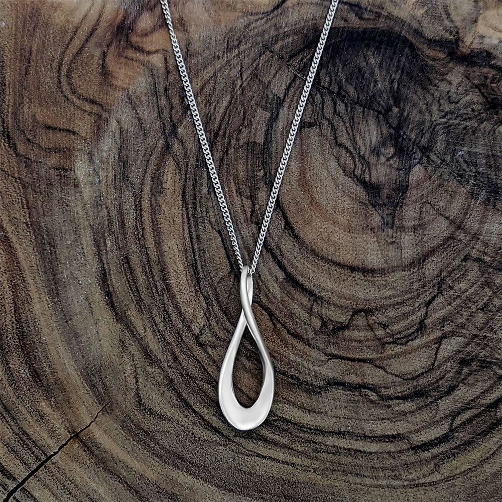 Sterling Silver Infinity Symbol Charm Twist Teardrop Pendant Necklace