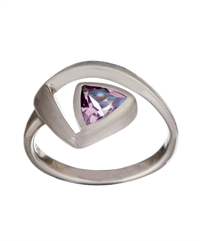 Satin Sterling Silver Amethyst Triangle Cut Ring - Silverly