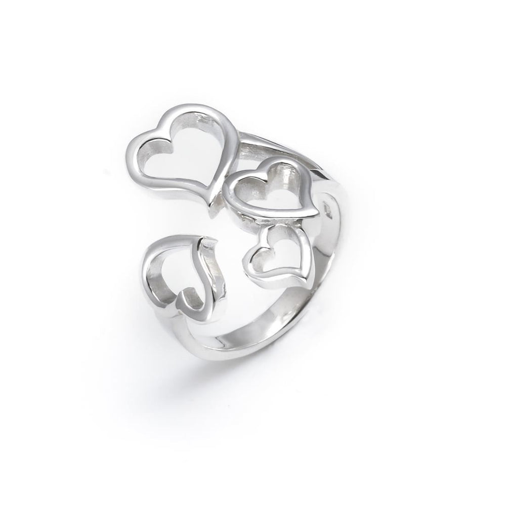 Sterling Silver Four Cut-Out Heart Wide Wrap Adjustable Open Ring