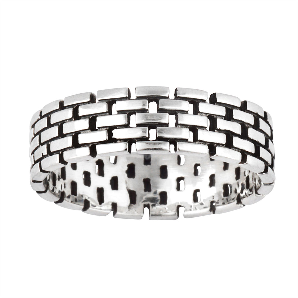 Sterling Silver Brick Wall Band Ring Modern Unique Design His and Hers