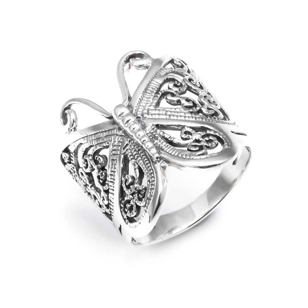 Sterling Silver Intricate Wide Filigree Butterfly Ring Y2K Style