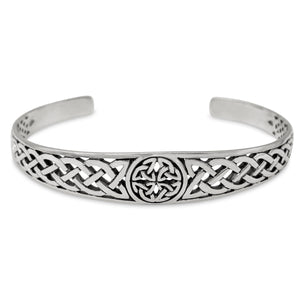 Sterling Silver Celtic Quaternary Knot Cuff Bangle - Open Adjustable Design