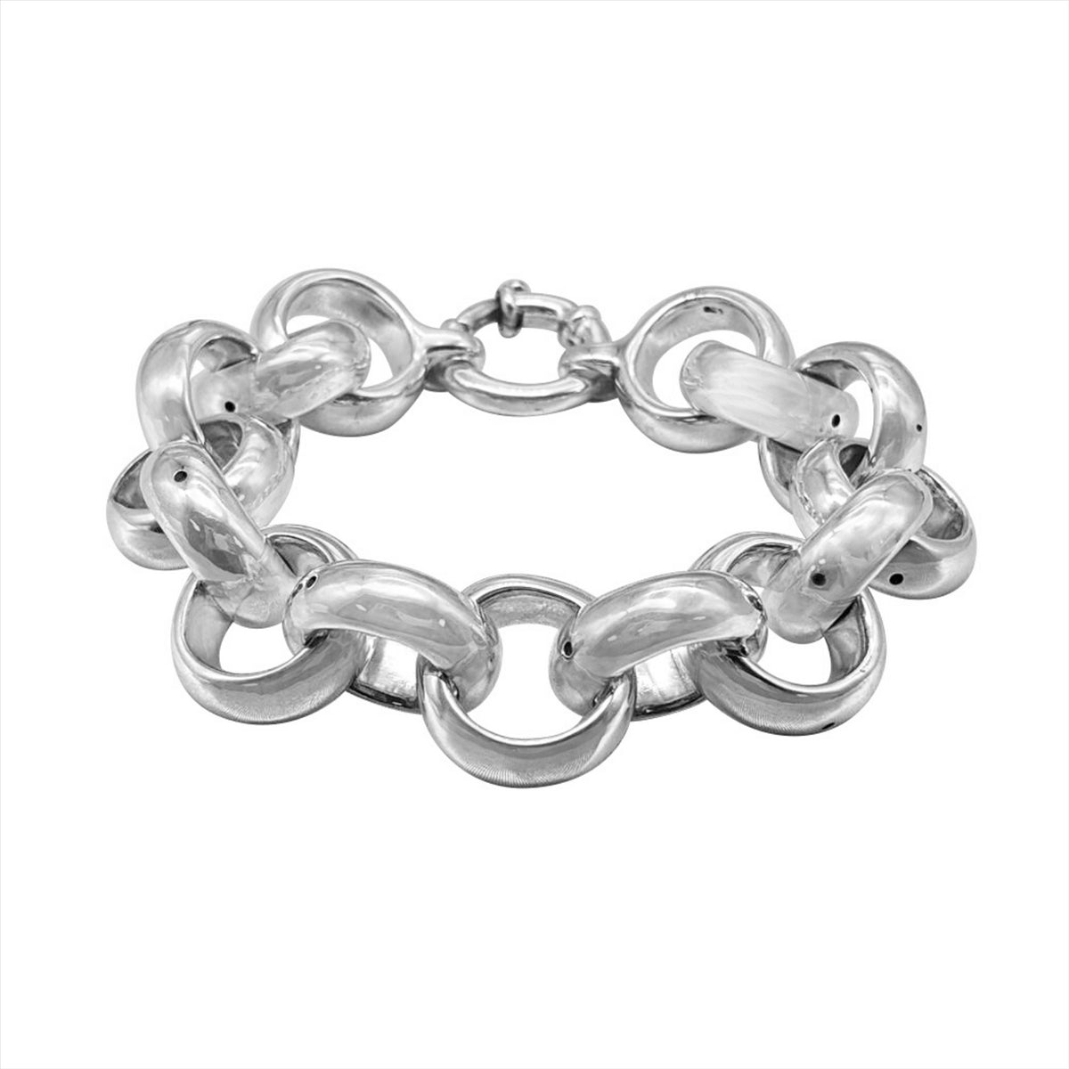 Sterling Silver Large Fishing Hook Heart Rolo Chain Bracelet with