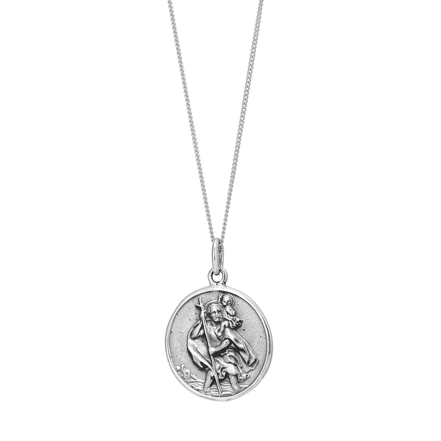 Sterling Silver St Christopher Pendant Medallion Disc Coin Necklace