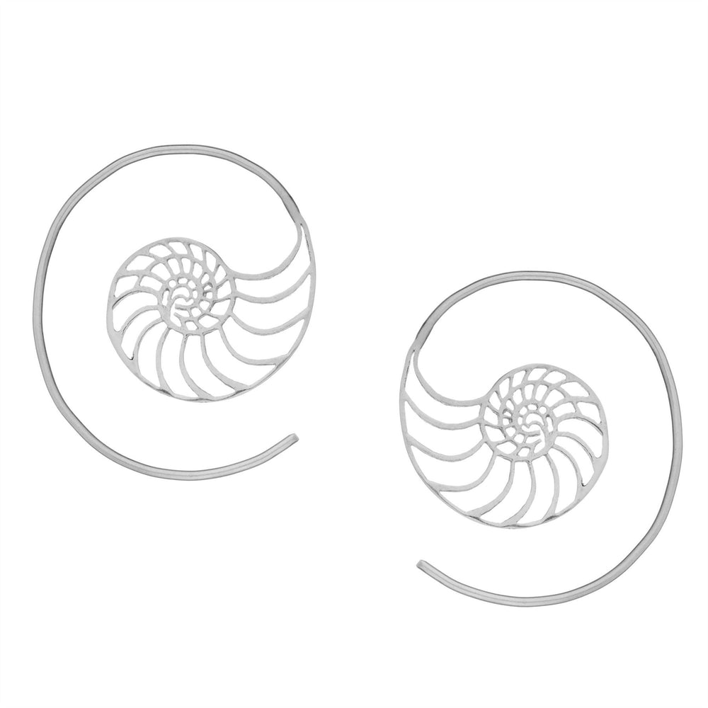 Sterling Silver Seashell Golden Ratio Spiral Wire Threader Earrings