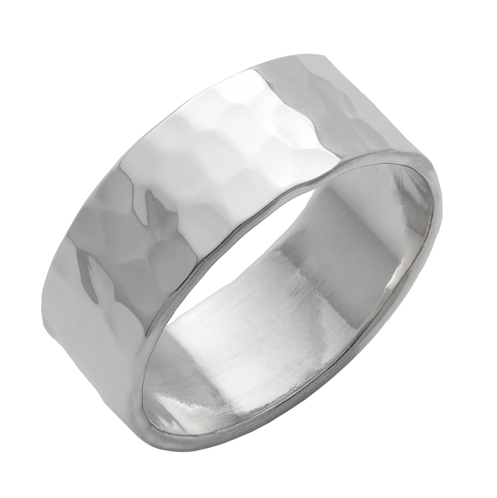 Sterling Silver 8 mm Wide Hammered Ring Minimalist Chunky Flat Band