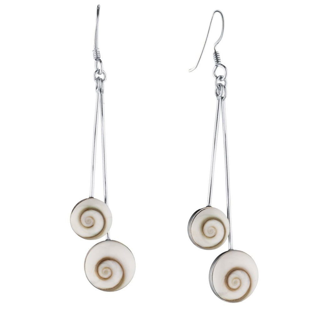 Sterling Silver Shiva Eye Shell Tassel Long Strand Drop Earrings