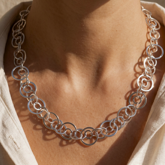 Sterling Silver Open Circle Necklace - Chunky Geometric Chain