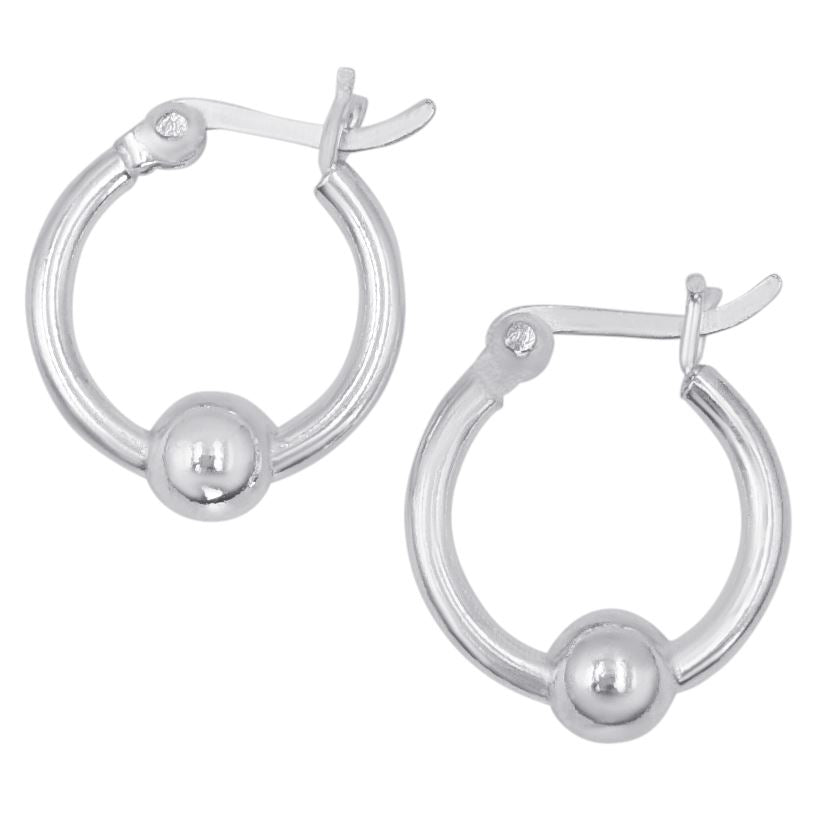 Sterling Silver Small Round Tube Hoops Simple Ball Hoop Earrings