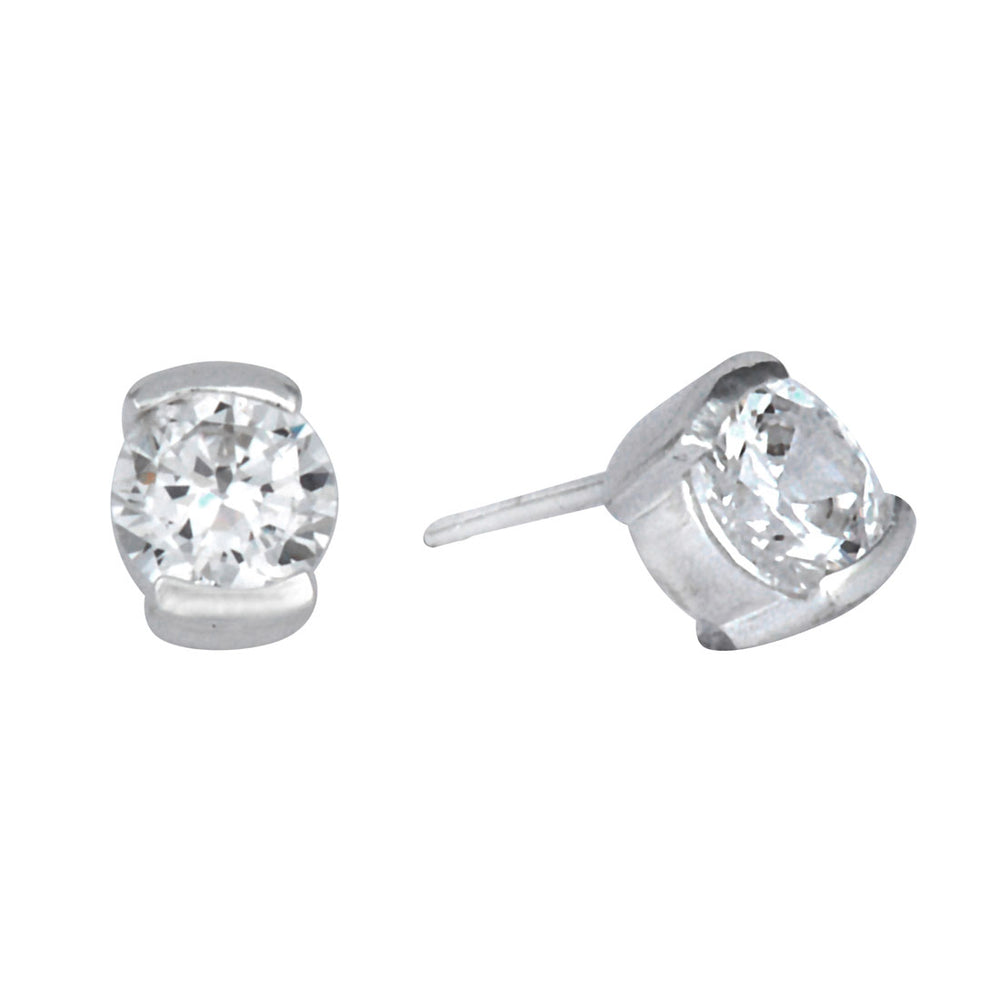 Sterling Silver Round CZ Stud Earrings