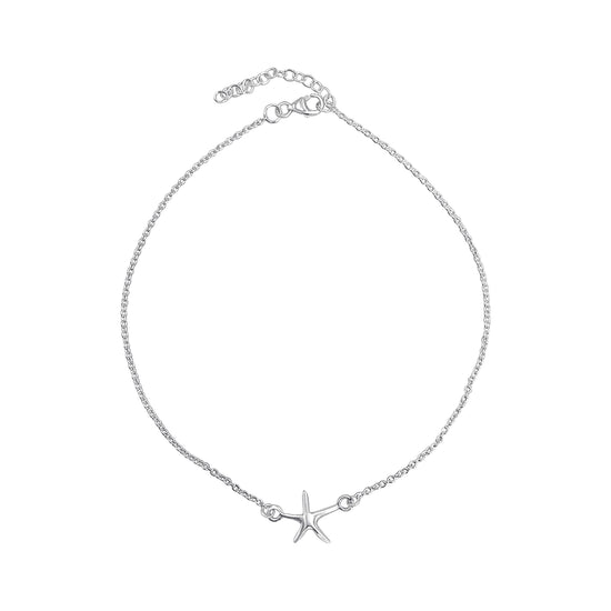 Sterling Silver Starfish Anklet - Marine Life Cable Chain Design