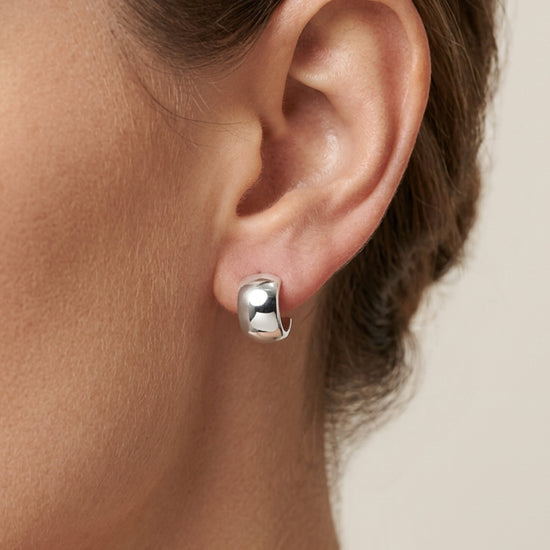 Sterling Silver Small Dome Huggie Hoops - Chunky Cuff Hoop Earrings