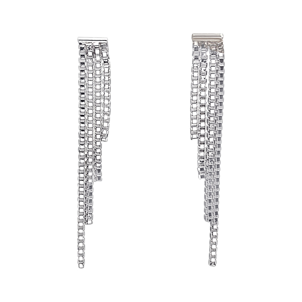 Sterling Silver Box Chain Tassel Earrings - Multi-Strand Drop Style