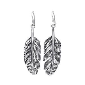 
                  
                    Sterling Silver Large Textured Feather Dangle Earrings - Silverly
                  
                